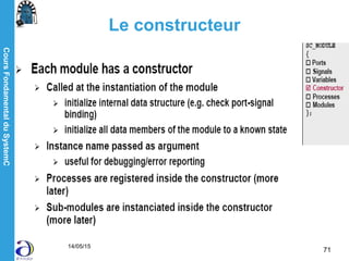 CoursFondamentalduSystemC
14/05/15
71
Le constructeur
 