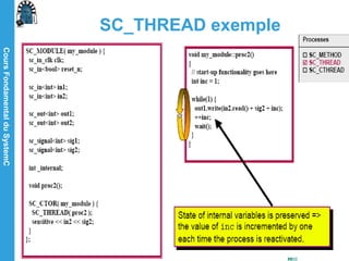 CoursFondamentalduSystemC
14/05/15
85
SC_THREAD exemple
 
