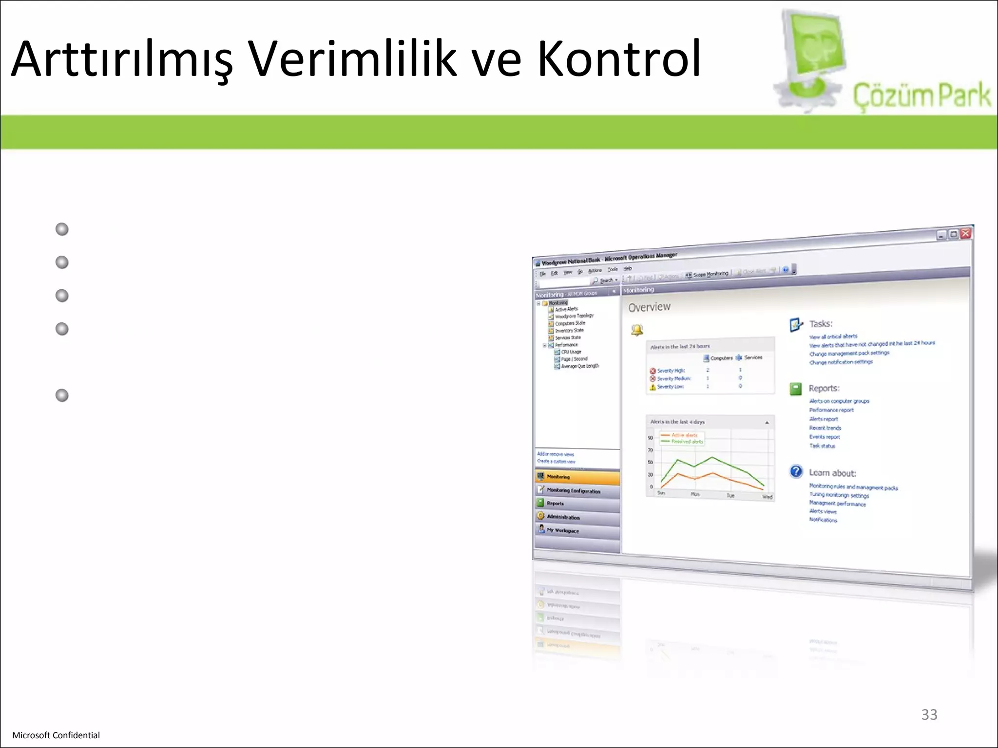 Arttırılmış Verimlilik ve Kontrol Rol tabanlı güvenlik Active Directory entegrasyonu Akıllı eşik değerleri Raporları kullanmak özelleştirmek ve düzenlemek çok daha kolay Entegre arama 