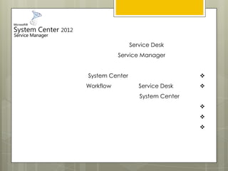 Service Desk
Service Manager
System Center
Service DeskWorkflow
System Center



 