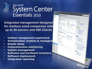 Integrated management designed
for medium sized companies with
 up to 50 servers and 500 Clients
 