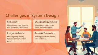 Managing intricate systems
with numerous components.
Complexity
Integration Issues
Ensuring compatibility
between different system
parts.
Resource Constraints
Changing Requirements
Adapting to evolving user
needs and technologies.
Challenges in System Design
Working within budget and
time limitations.
 
