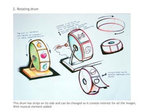 2. Rotating drum
This drum has strips on its side and can be changed so it creates interest for all the images.
With musical element added
 
