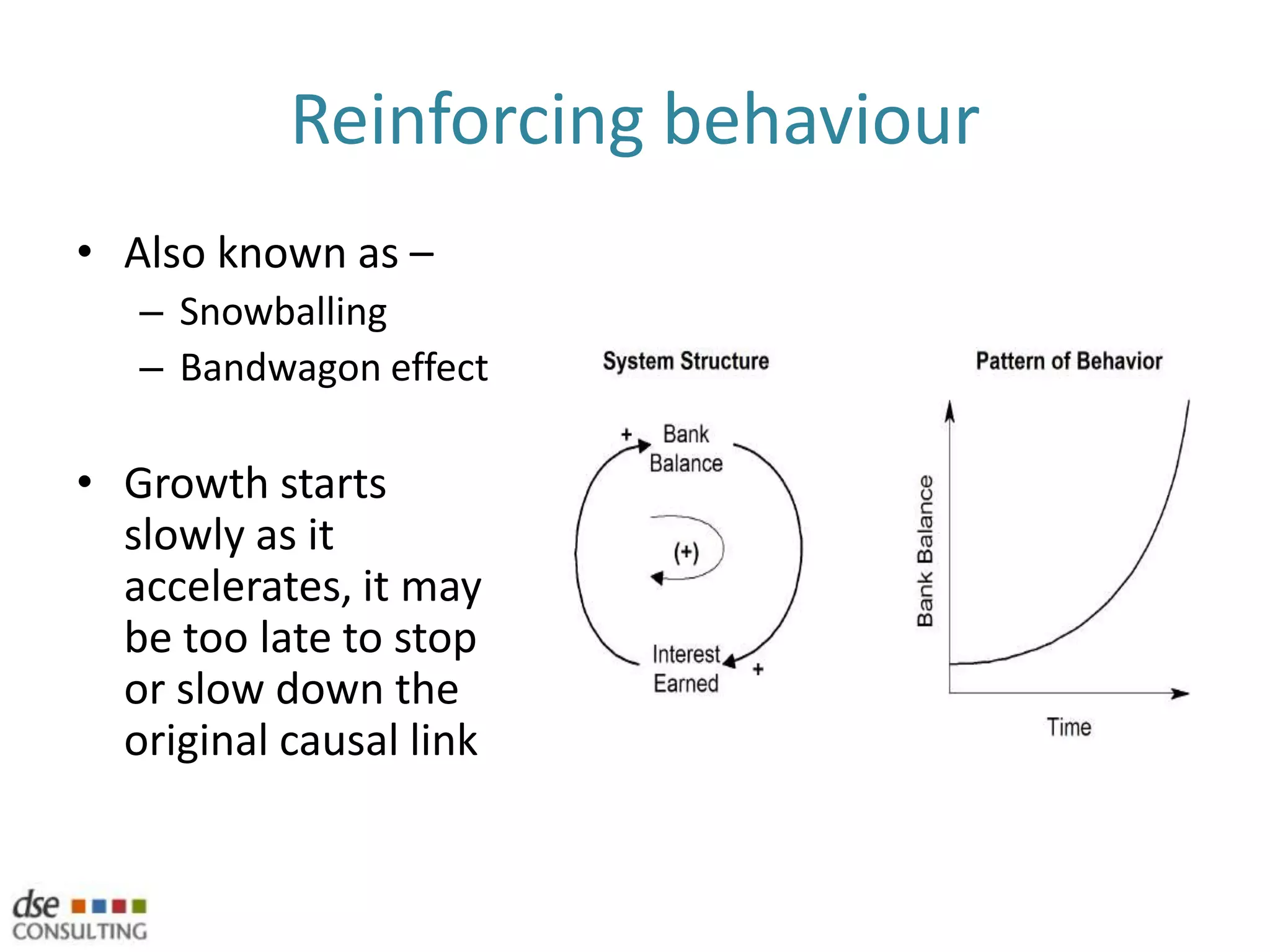 Practical 1: causal loop diagramsDraw a causal loop diagram to help explain population changes within a countryWork in groups of 520 mins2 groups will present a summary of their models A ‘A to Z’ of CLDsThink of the elements need in the causal loop diagramThese are variables that can go up or downAdd the causal links, ensuring you include the direction of causationCausal link do not imply a time based sequenceAs the model is constructed think about possible unexpected side effect. Decide if these should be addedHighlight if your feedback are Balancing or ReinforcingTry to keep it simple!++B1R1PopulationDeath rateBirth rate+-
