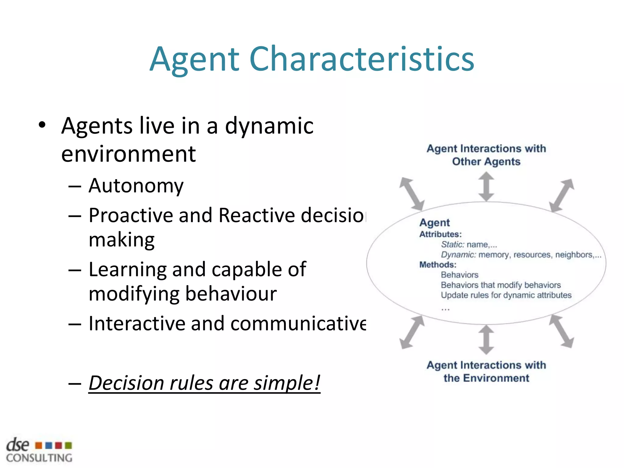 Practical 4: Compare ABMS & SDOpen the bass-diffusion agent based example in AnyLogic10 minsWork in groups of 2Use and experiment with the model. How does it differ from the SD example?Do you think it is easier to communicate and explain the SD model or the ABMS model. Why?Word of mouth can now be modelled accurately, i.e. within a social network. Could this be done in SD?What other Characteristics or Behaviours could the customer agent have?