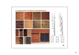 86
86
La maçonnerie: Surfaces et jointoiements
 