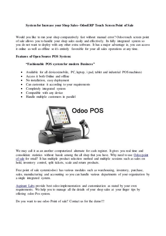 System For Increase Your Shop Slaes Odoo Erp Touch Screen Point Of S
