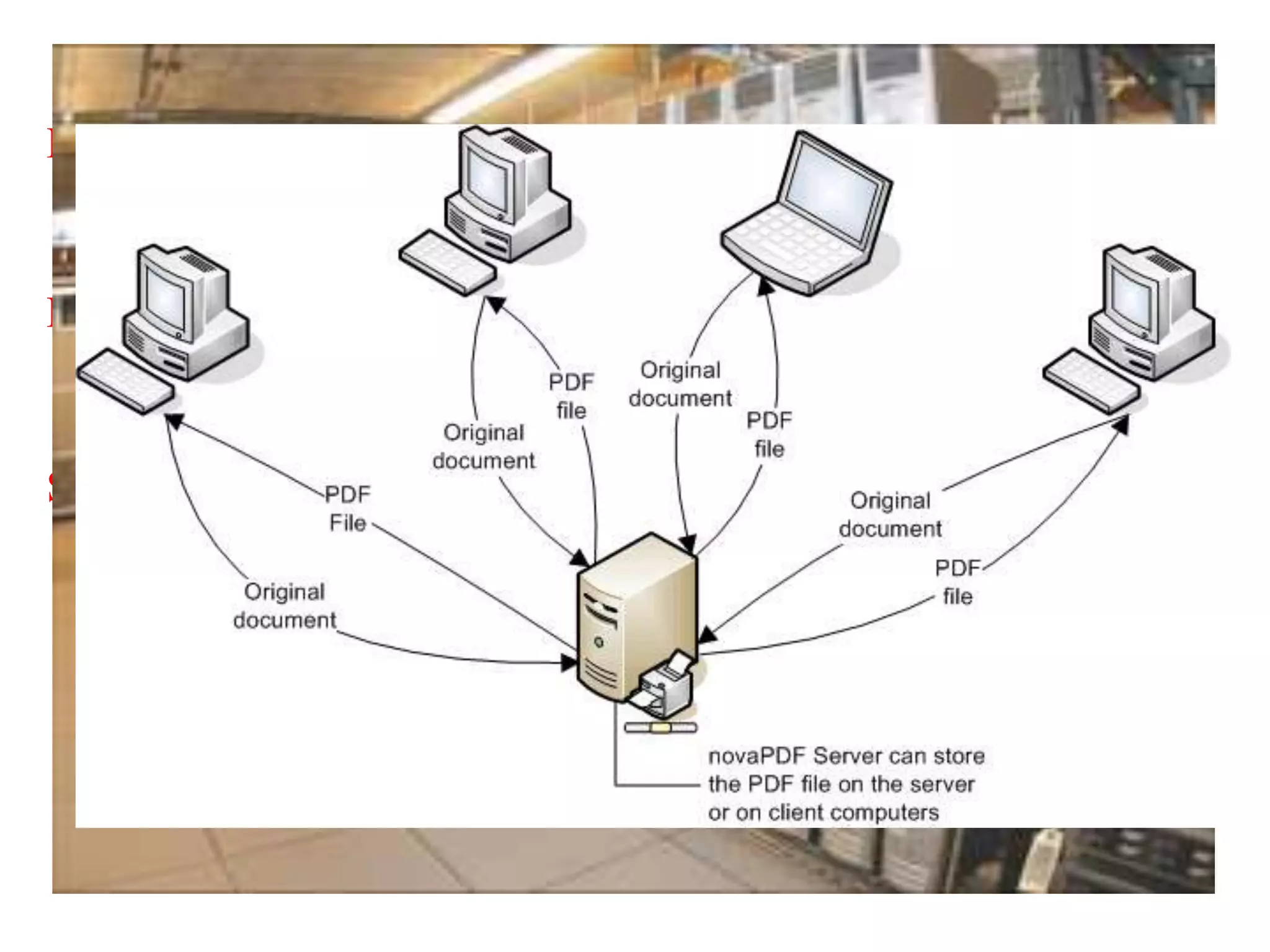 Mainframes
Largest computer, massive memory, rapid processing power
Midrange computers
Less powerful, less expensive, and smaller than a mainframe
Server
Provides software and other resources to computers over a
network
 