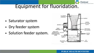 Equipment for fluoridation.
• Saturator system


• Dry feeder system


• Solution feeder system.
 
