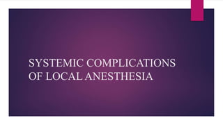 SYSTEMIC COMPLICATIONS
OF LOCAL ANESTHESIA
 