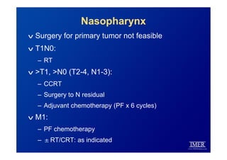 Summary
v Stage IV C (metastatic HNC)
– Options
• BSC
• Chemotherapy (single or combinations)
• Targeted therapy (MCAb or ...