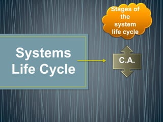 Systems 
Life Cycle 
Stages of 
the 
system 
life cycle 
C.A. 
 