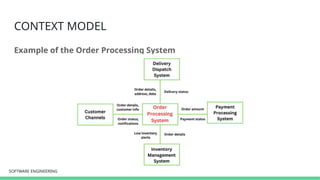 SOFTWARE ENGINEERING
SOFTWARE ENGINEERING
CONTEXT MODEL
Example of the Order Processing System
 