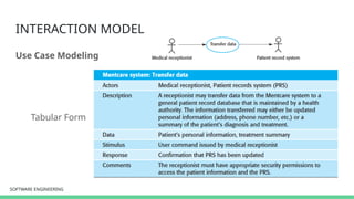 SOFTWARE ENGINEERING
SOFTWARE ENGINEERING
INTERACTION MODEL
Use Case Modeling
Tabular Form
 