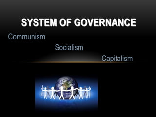 SYSTEM OF GOVERNANCE Communism 			Socialism 						Capitalism 