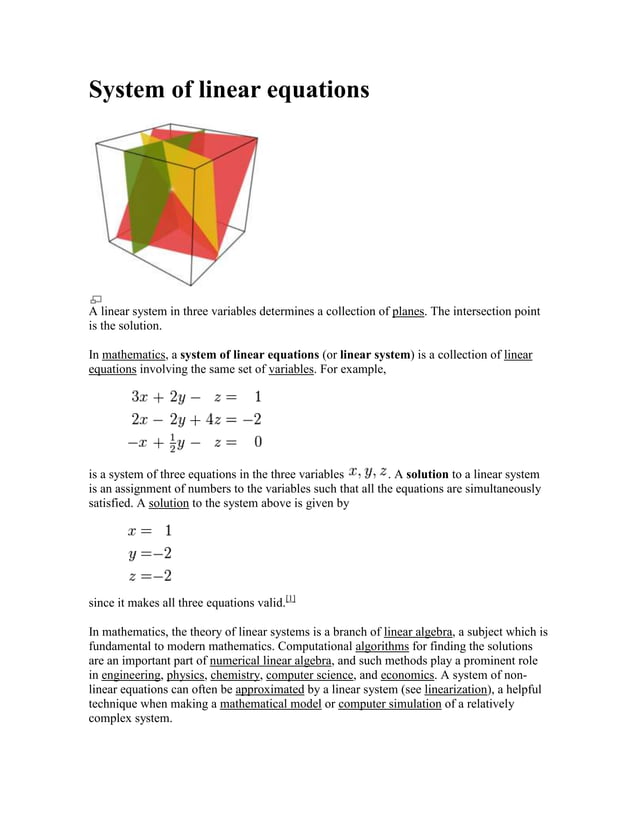 System of linear equations