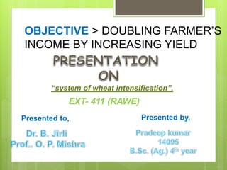 OBJECTIVE > DOUBLING FARMER’S
INCOME BY INCREASING YIELD
Presented to, Presented by,
EXT- 411 (RAWE)
 