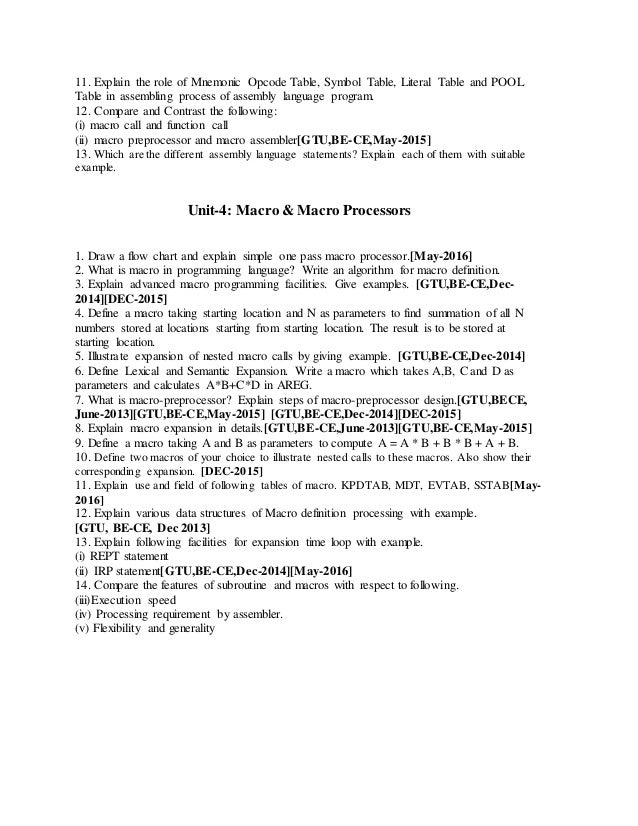 imp questions for system programming for gtu opcode chart