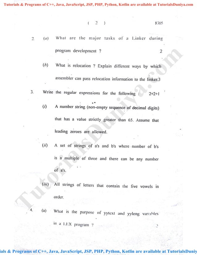 System programming question paper 2016 tutorialsduniya | PDF