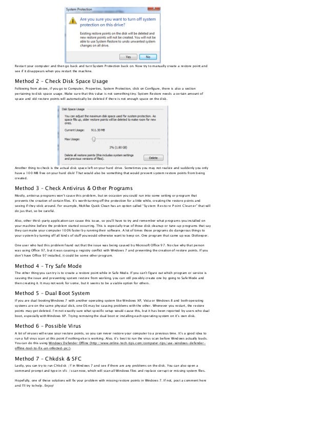 System restore points missing in windows 7 help desk geek