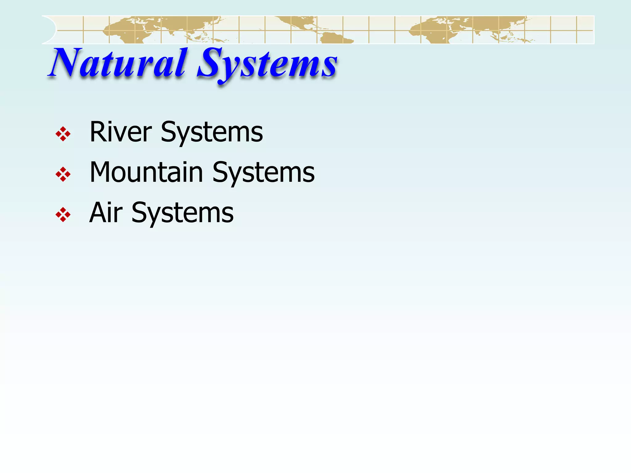 Natural Systems





River Systems
Mountain Systems
Air Systems

 