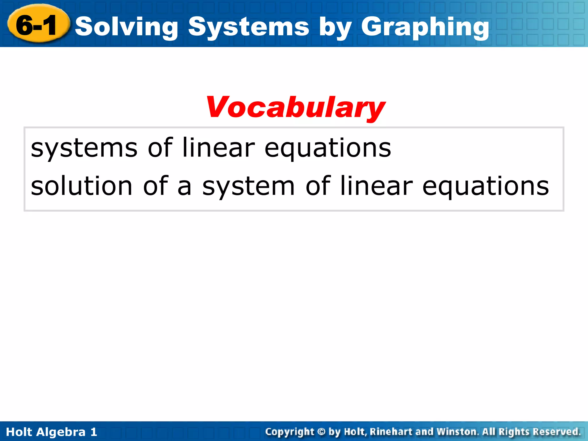 systems of linear equations solution of a system of linear equations Vocabulary 
