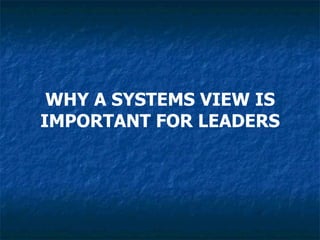 WHY A SYSTEMS VIEW IS IMPORTANT FOR LEADERS 