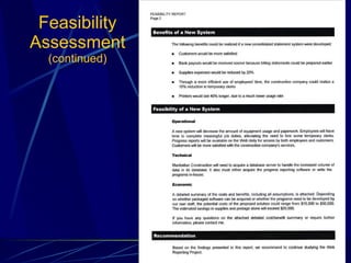Feasibility Assessment  (continued) 
