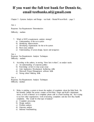 Systems Analysis and Design 6e Dennis Test Bank | DOCX