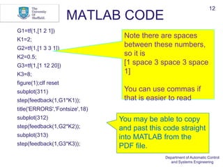 Matlab Tf Code Systems Analysis & Control: Steady State Errors | PPTX