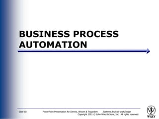 PowerPoint Presentation for Dennis, Wixom & Tegardem Systems Analysis and Design
Copyright 2001 © John Wiley & Sons, Inc. All rights reserved.
Slide 10
BUSINESS PROCESS
AUTOMATION
 