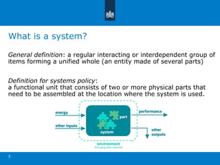 What is a system?
3
General definition: a regular interacting or interdependent group of
items forming a unified whole (an...