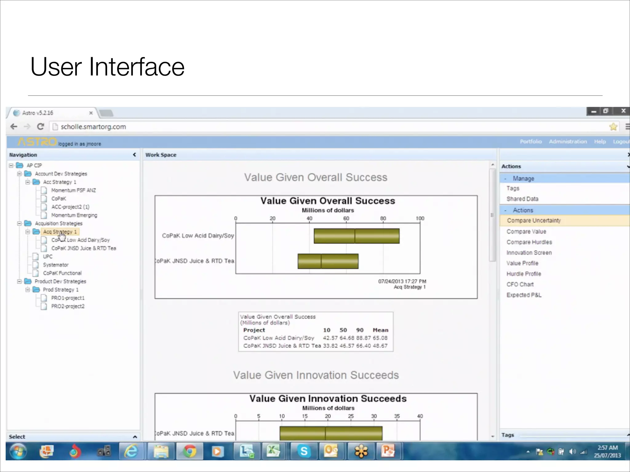 User Interface Consultative DA Embedded DA “Control-focused” Manage/Edit/Analyze ! “Role-focused” Multiple roles/views: •Decision-Makers •SMEs •Analysts ! Vignette from Finance Director 