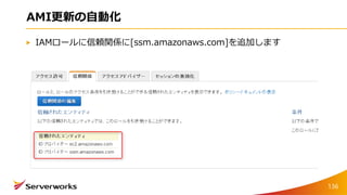 AMI更新の自動化
IAMロールに信頼関係に[ssm.amazonaws.com]を追加します
136
 