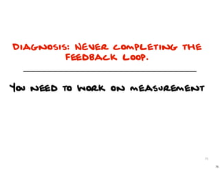 Diagnosis: NEver completing the
         feedback loop.


You need to work on measurement




                                  75

                                       75
 