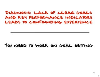 Diagnosis: Lack of clear goals
and key performance indicators
leads to confounding experience




You need to work on goal...