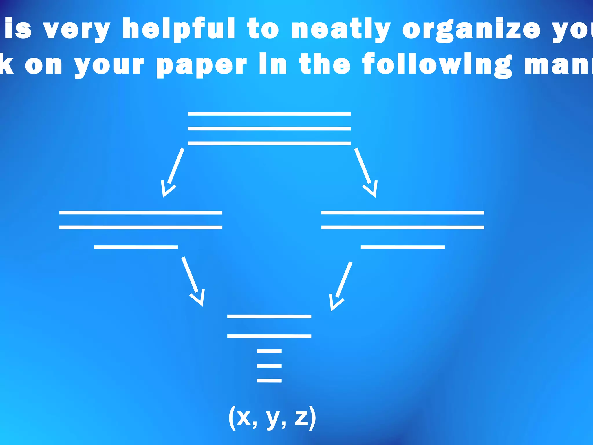 is very helpful to neatly organize you
k on your paper in the following mann
(x, y, z)
 