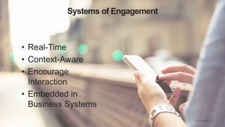 2
Systems of Engagement
• Real-Time
• Context-Aware
• Encourage
Interaction
• Embedded in
Business Systems
 