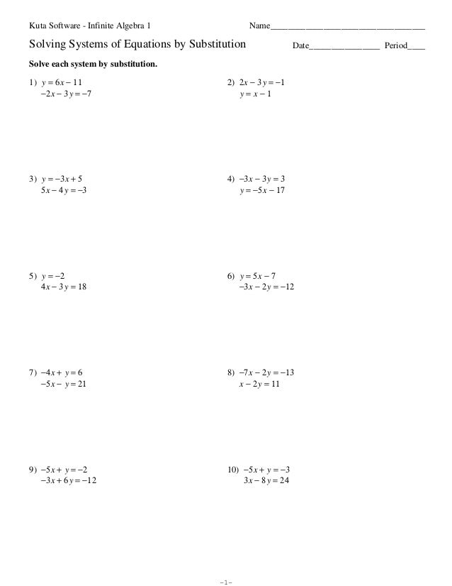 Systems Of Equations Substitution Worksheet