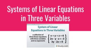 Systems of Linear Equations
in Three Variables
 