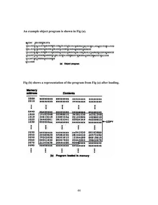 An example object program is shown in Fig (a).
Fig (b) shows a representation of the program from Fig (a) after loading.
44
 