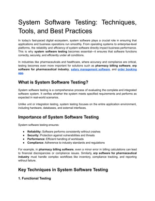 System Software Testing_ Techniques, Tools, and Best Practices | PDF
