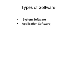 Types of Software
• System Software
• Application Software
 
