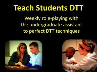 Teach Students DTT	Weekly role-playing with the undergraduate assistant to perfect DTT techniques
