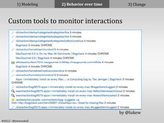 1) Modeling   2) Behavior over time      3) Change



     Custom tools to monitor interactions




                                                 by @lukew
#IAS12 - @johannakoll
 