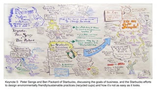 Keynote 5: Peter Senge and Ben Packard of Starbucks, discussing the goals of business, and the Starbucks efforts
to design environmentally friendly/sustainable practices (recycled cups) and how it’s not as easy as it looks.
 