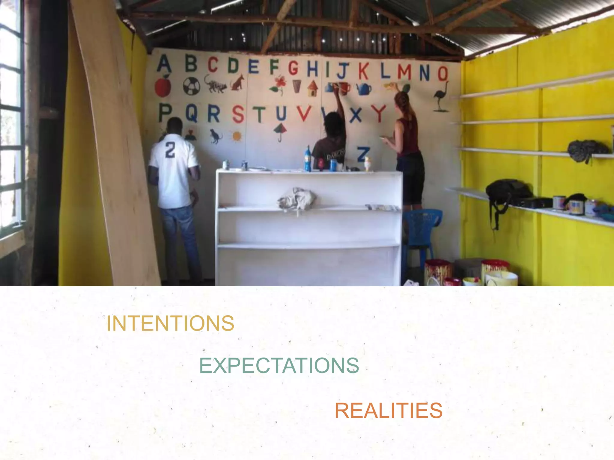 INTENTIONS
EXPECTATIONS
REALITIES
 