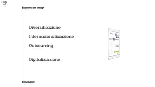 Diversificazione


Internazionalizzazione


Outsourcing


Digitalizzazione
Conclusioni
Economia del design
 