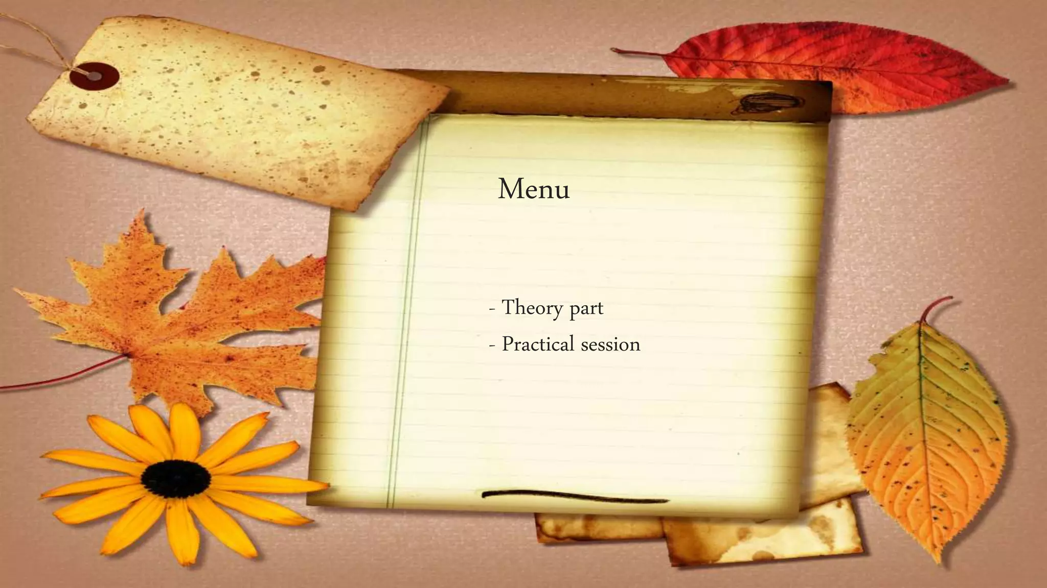Today’s menu
@JuhanaOne
Menu
- Theory part
- Practical session
 