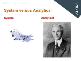 22/10/2010   Delivering More for Less




  System versus Analytical
  System                                Analytical
 